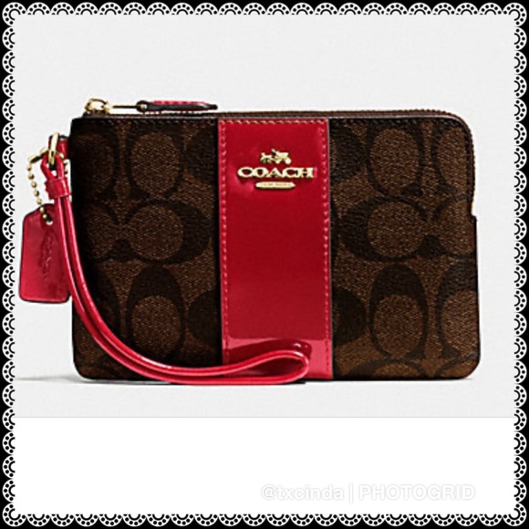 Coach Handbags - COACH Signature Canvas Corner Zip Wristlet